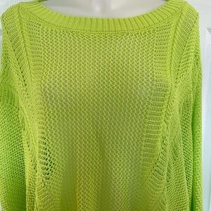 DAVI & DANI 3/4 SLEEVES CREW NECK OPEN WEAVE KNIT SWEATER NEON GREEN SIZE 2XL